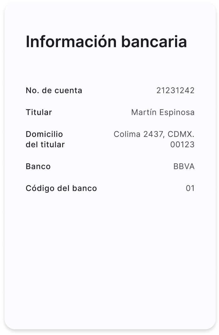 Bank account validation data