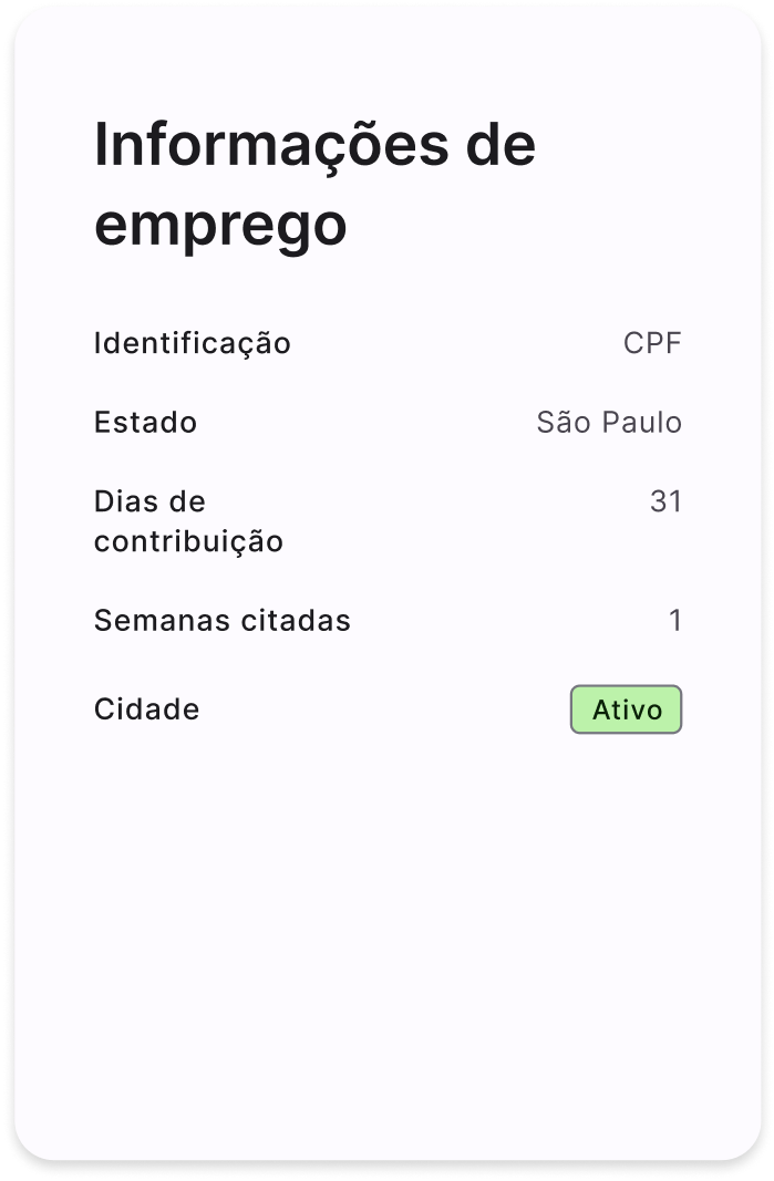 Dados de verificação de vínculo empregatício de plataformas gig