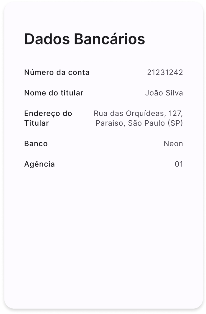 Dados de validação de conta bancária
